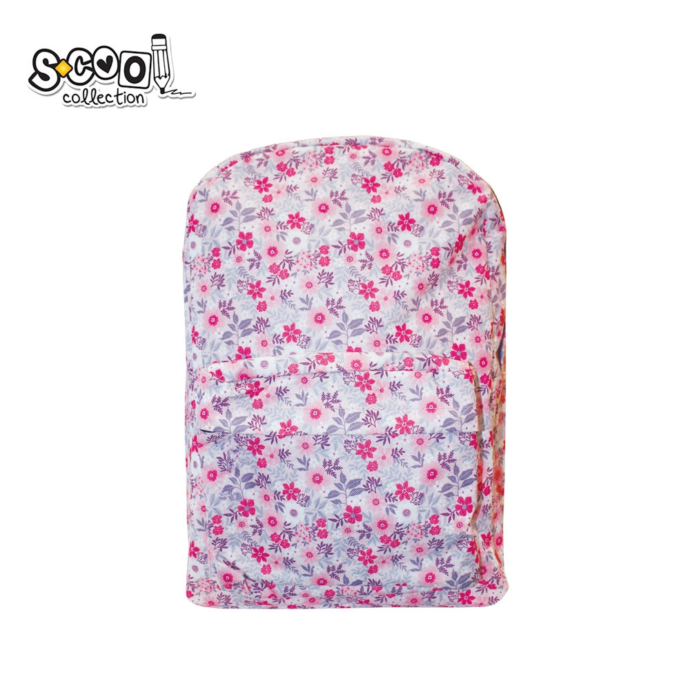 Ghiozdan CLASSIC, imprimeu floral, 1 compartiment spatios, bretele reglabile, 30x16x43 cm - imagine 3